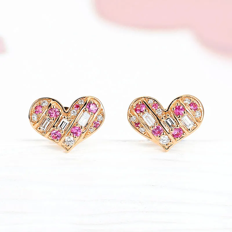 Diamond and Pink Sapphire Heart Shape Earrings