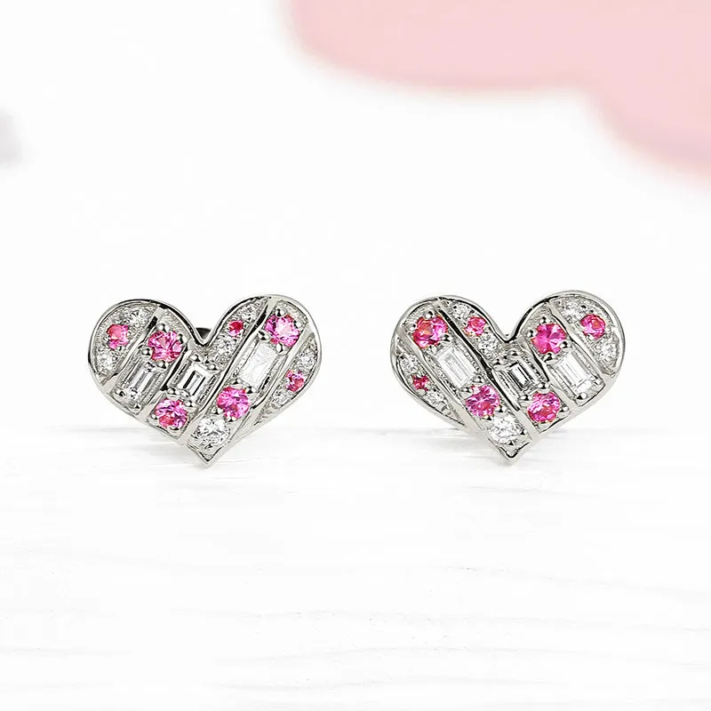 Diamond and Pink Sapphire Heart Shape Earrings
