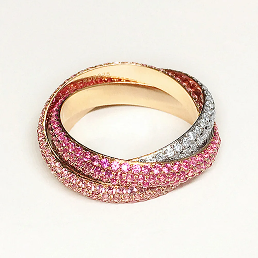 Diamond and Pink Sapphire Trinity Interlocking Wedding Ring