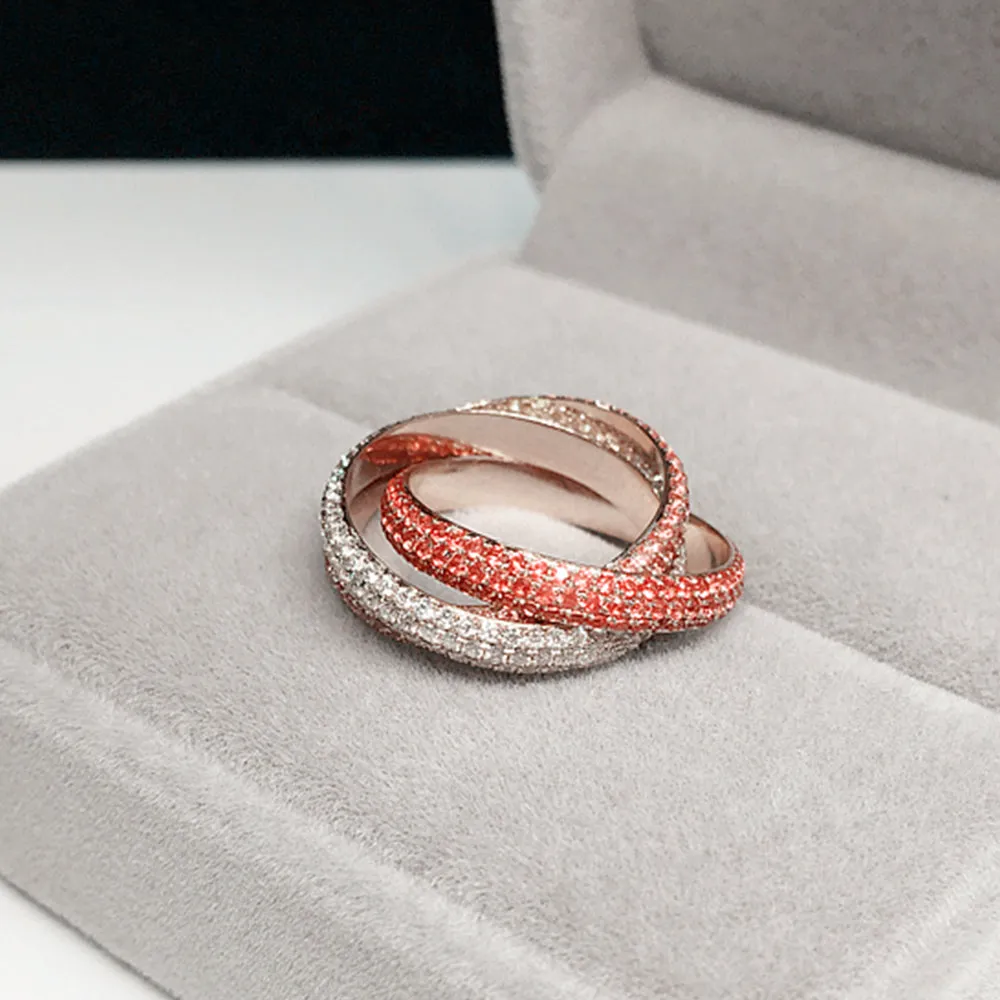 Diamond and Pink Sapphire Trinity Interlocking Wedding Ring