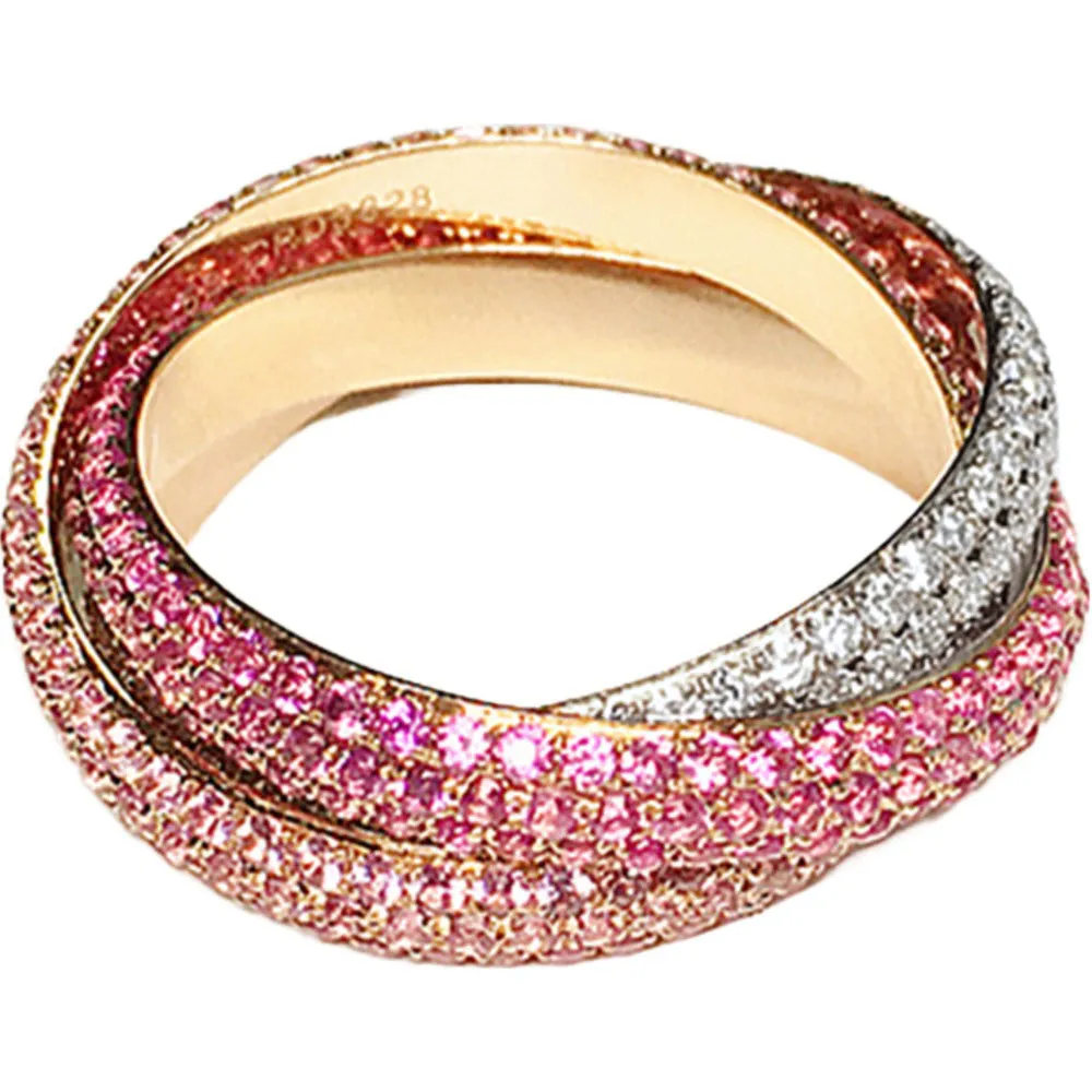 Diamond and Pink Sapphire Trinity Interlocking Wedding Ring