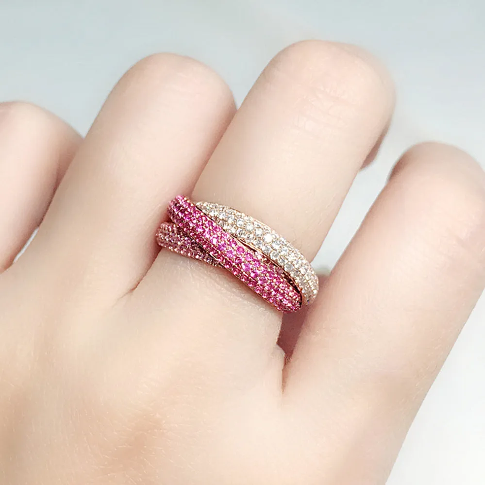 Diamond and Pink Sapphire Trinity Interlocking Wedding Ring