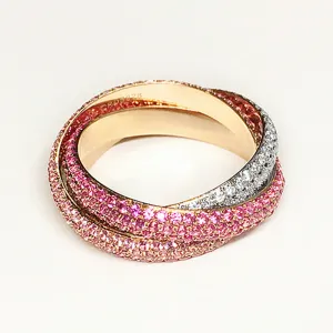 Diamond and Pink Sapphire Trinity Interlocking Wedding Ring