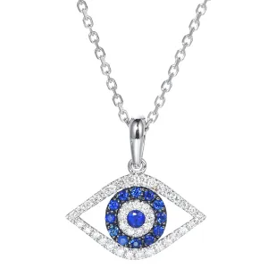 Diamond and Sapphire Evil Eye Pendant Necklace