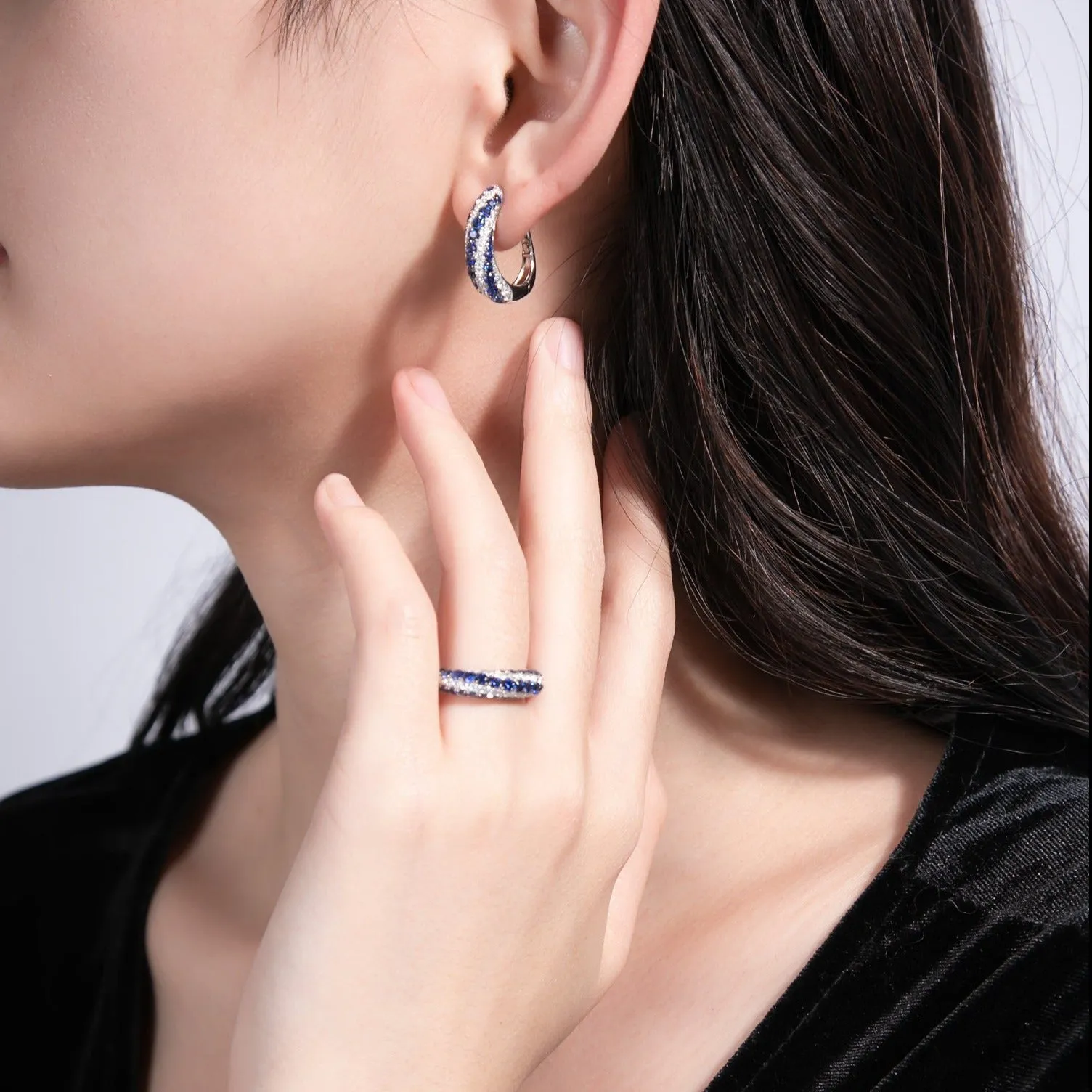 Diamond and Sapphire Huggie Hoop Earrings