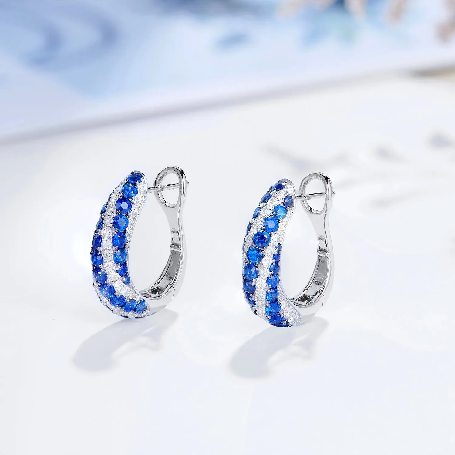 Diamond and Sapphire Huggie Hoop Earrings
