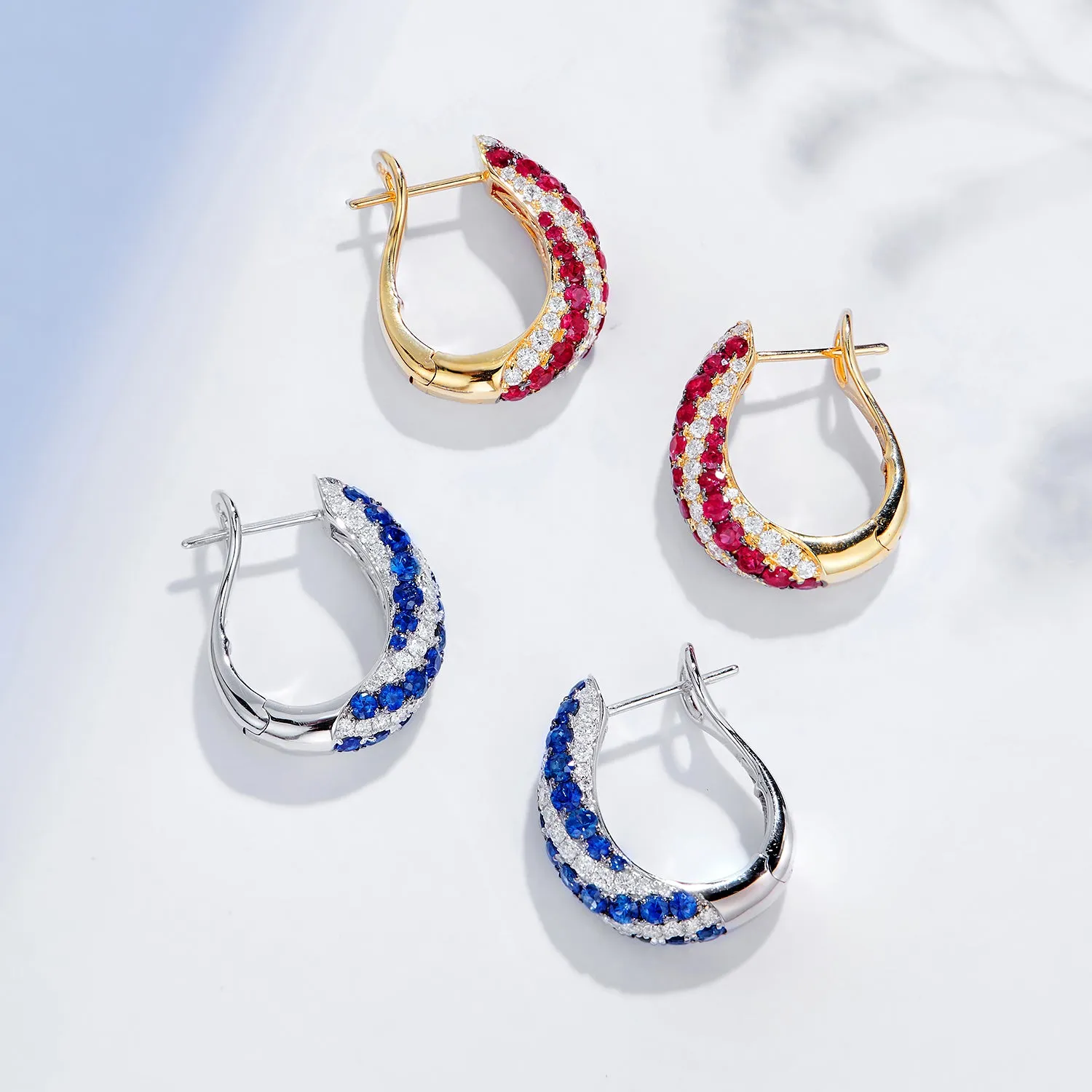 Diamond and Sapphire Huggie Hoop Earrings