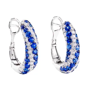 Diamond and Sapphire Huggie Hoop Earrings