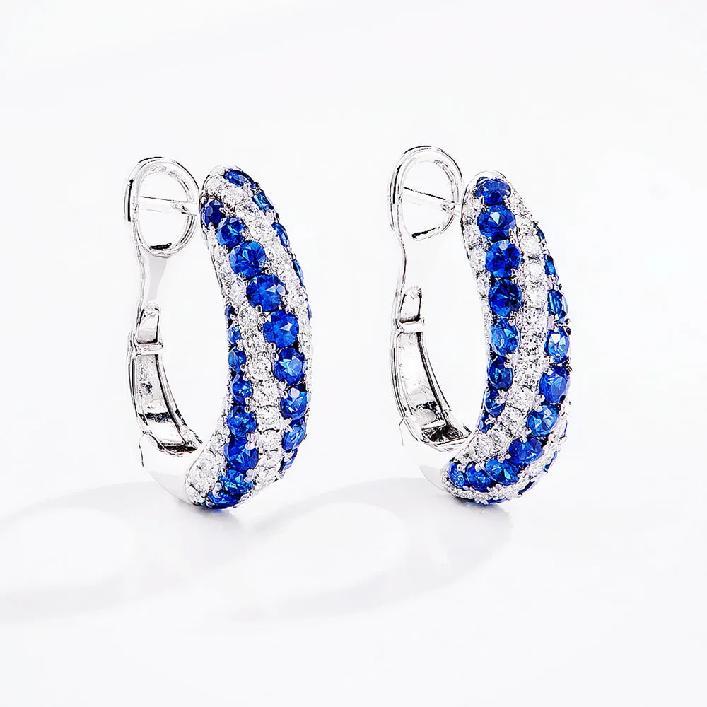 Diamond and Sapphire Huggie Hoop Earrings