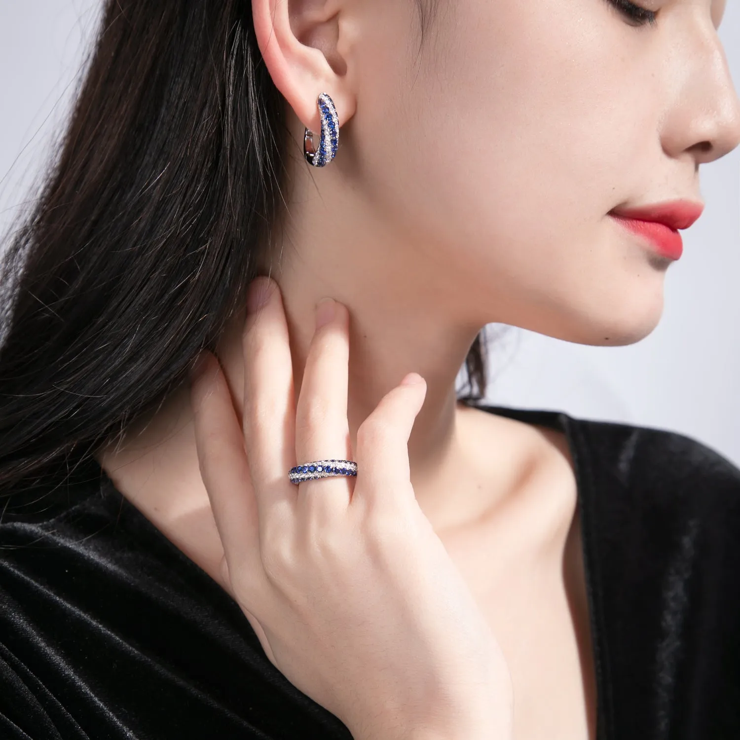 Diamond and Sapphire Huggie Hoop Earrings