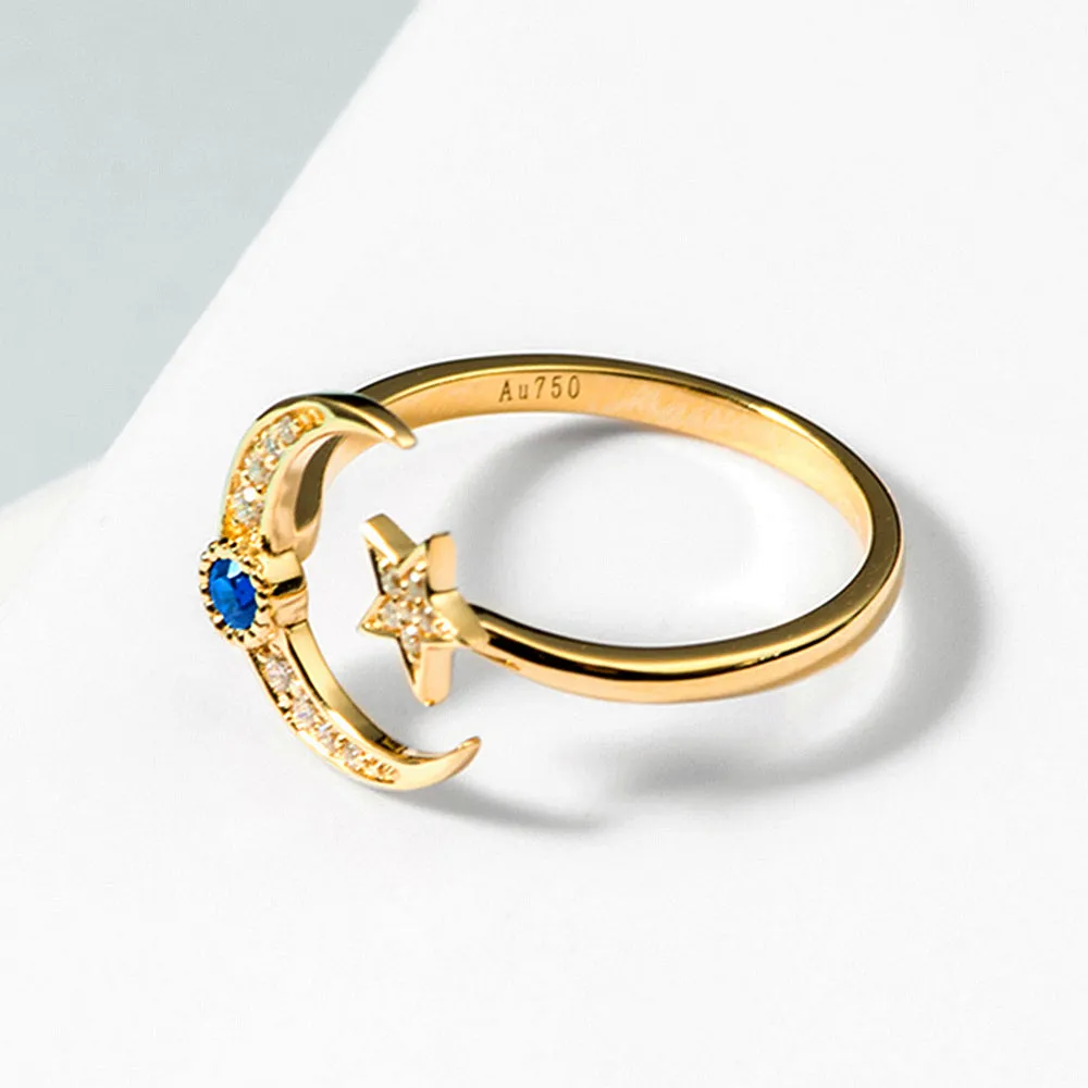 Diamond and Sapphire Moon and Star Ring