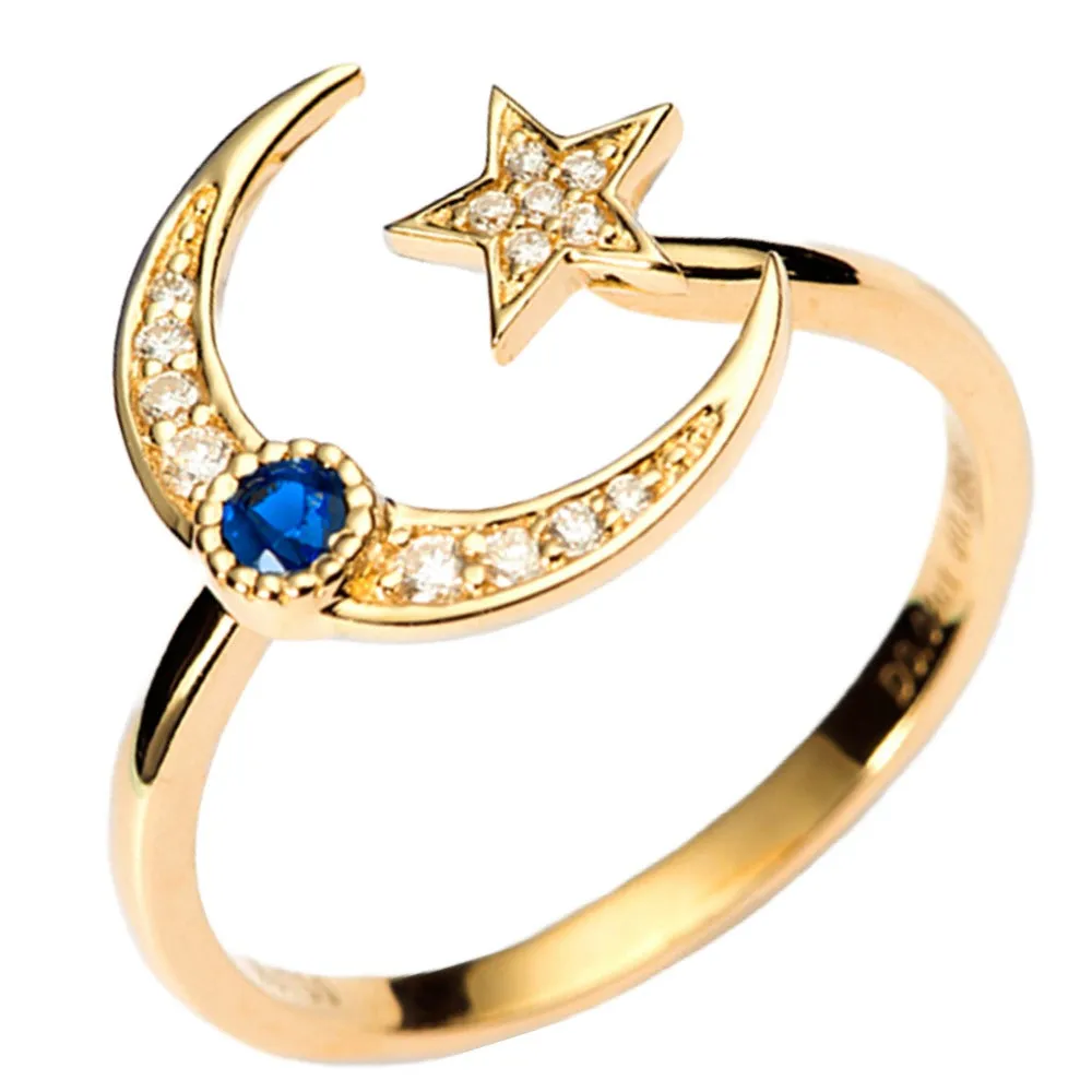 Diamond and Sapphire Moon and Star Ring