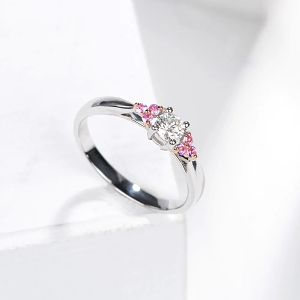 Diamond Engagement Ring with Pink Sapphire Accents