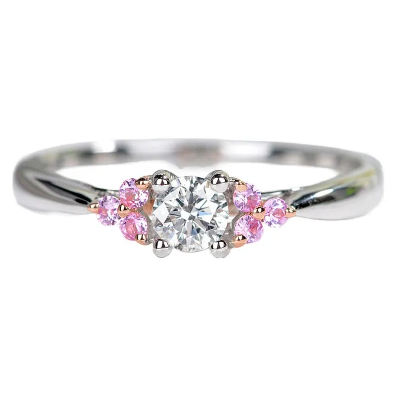 Diamond Engagement Ring with Pink Sapphire Accents
