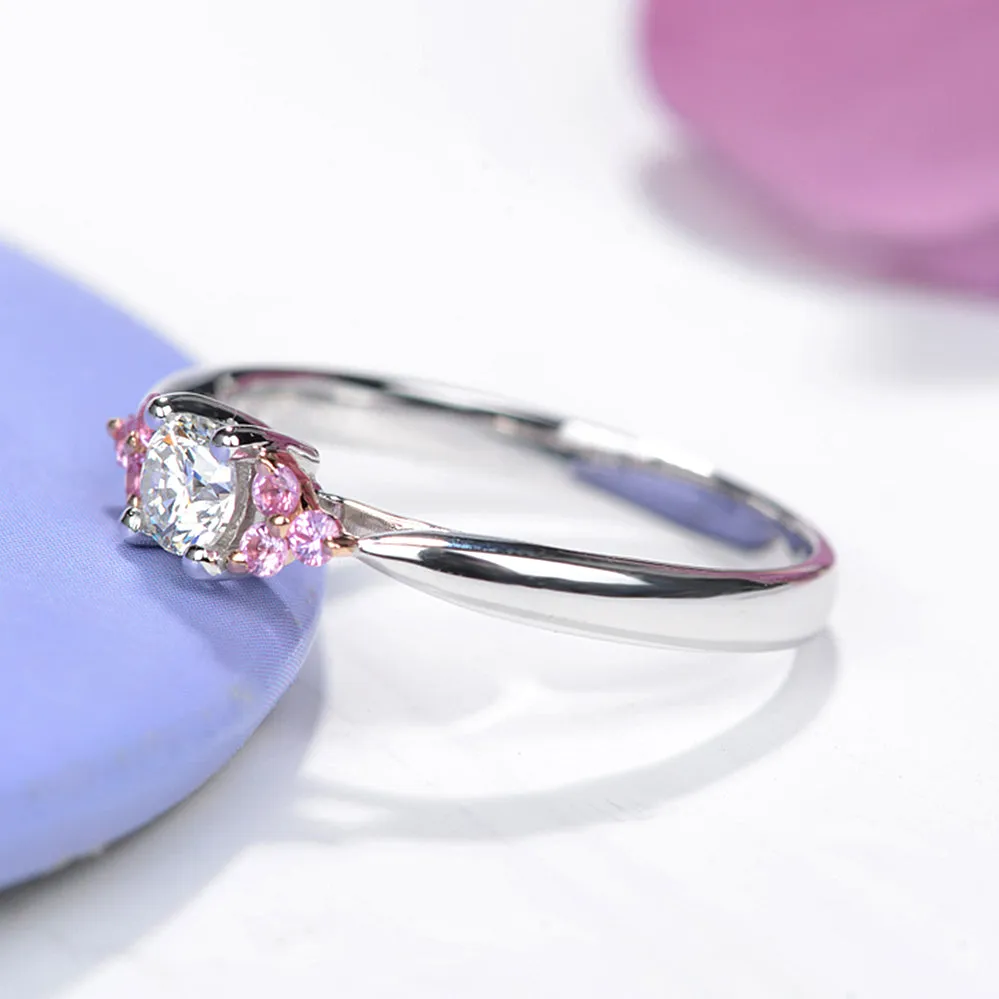 Diamond Engagement Ring with Pink Sapphire Accents