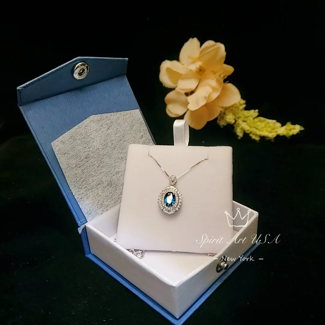 Diamond Halo Blue Sapphire Necklace - Unique Dainty Luxury 2 CT  Blue Sapphire Pendant - 18KGP @ Sterling Silver - Blue Sapphire Jewelry