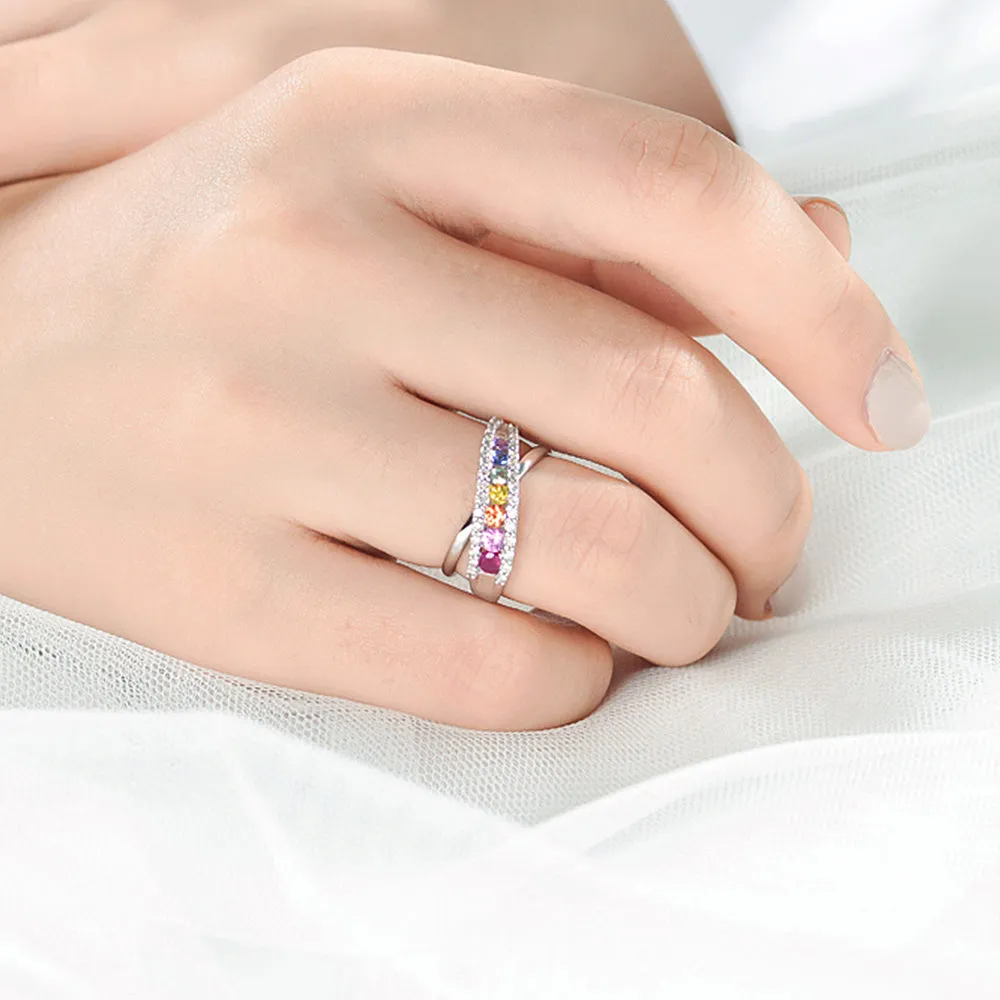 Diamond Rainbow Gemstone Criss Cross Ring