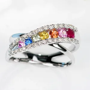 Diamond Rainbow Gemstone Criss Cross Ring