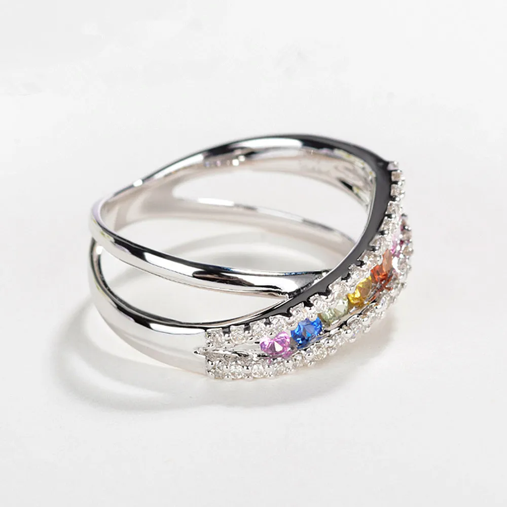 Diamond Rainbow Gemstone Criss Cross Ring