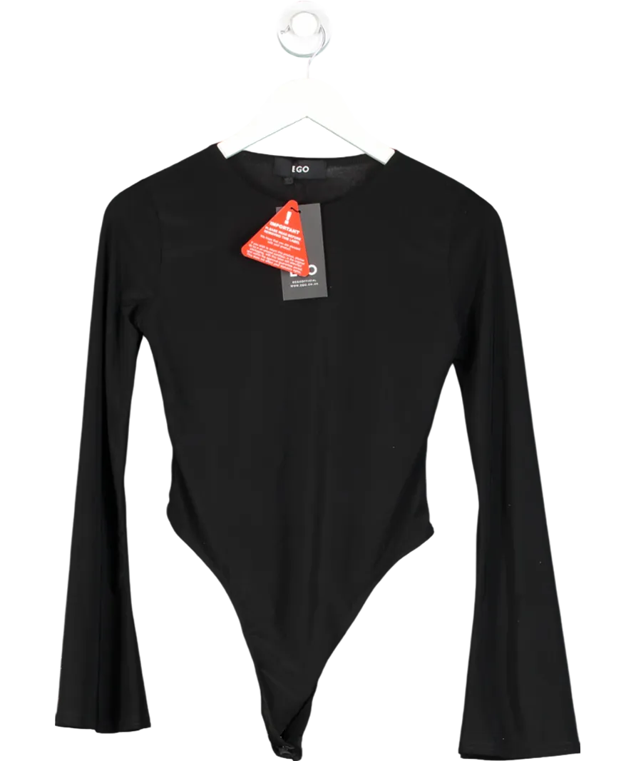 Ego Black Long Flared Sleeve Bodysuit UK 8
