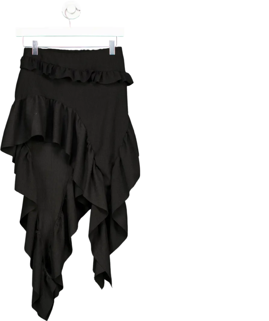 Ego Black Low Rise Frill Asymmetric Skirt UK 10