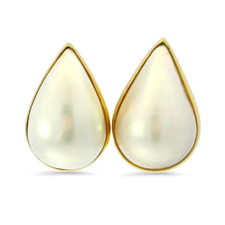 Estate 18k Yellow Gold Pear-Shaped Mabe Pearl Stud Earrings