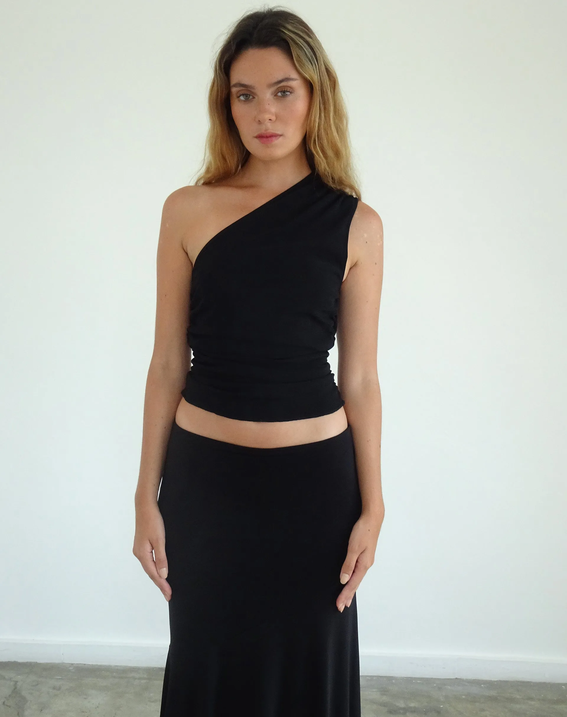 Evelina One Shoulder Top in Black Mesh