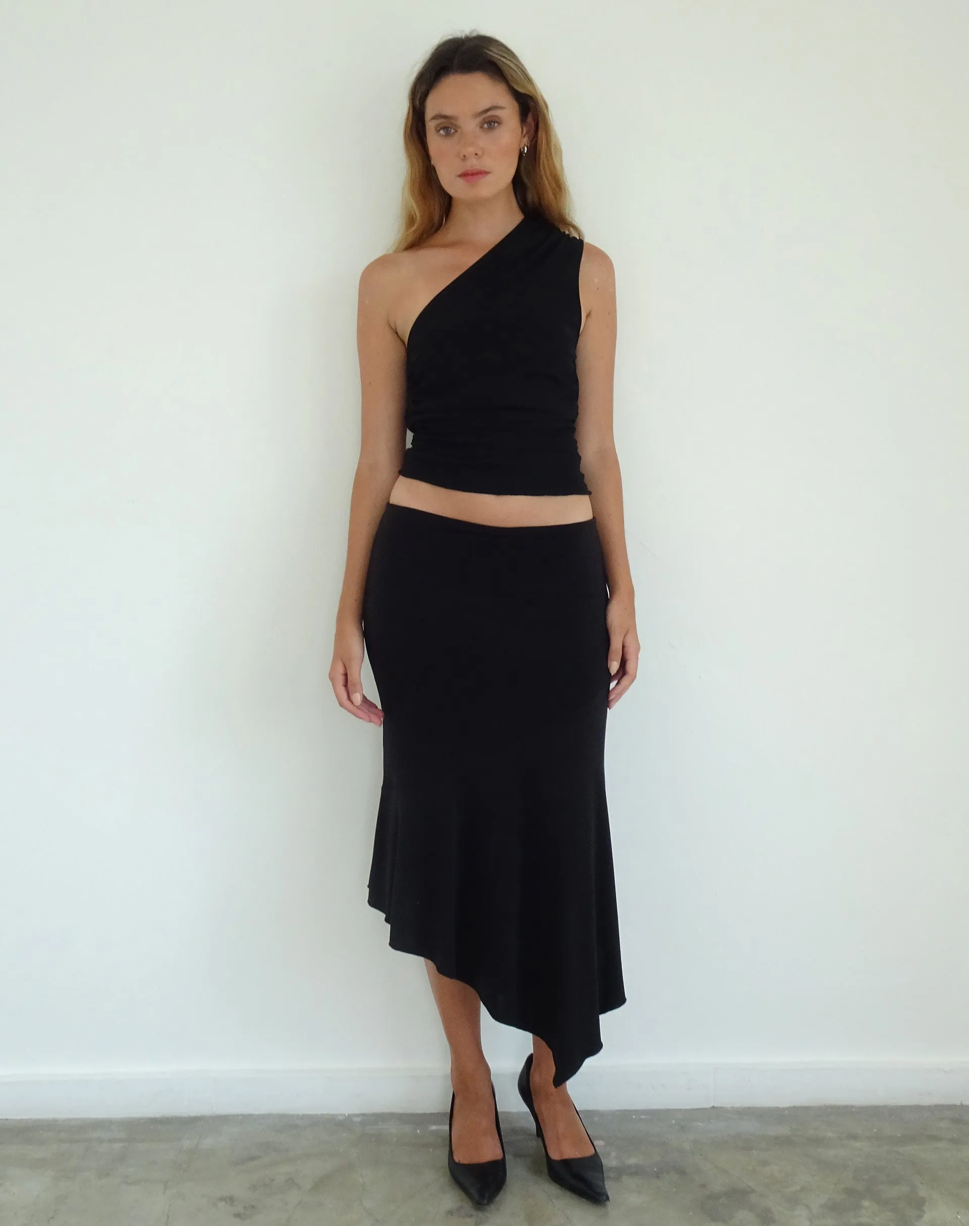 Evelina One Shoulder Top in Black Mesh
