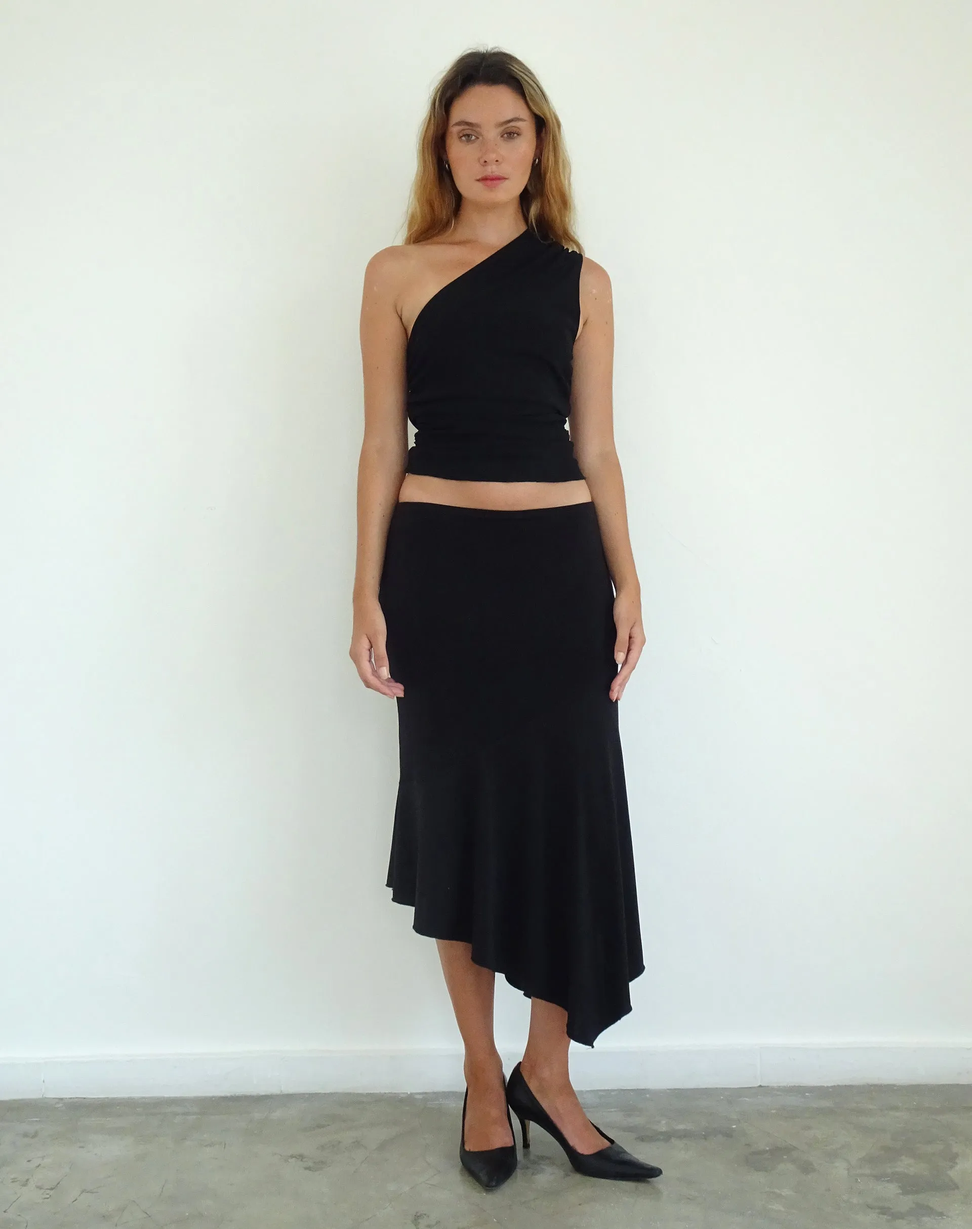 Evelina One Shoulder Top in Black Mesh