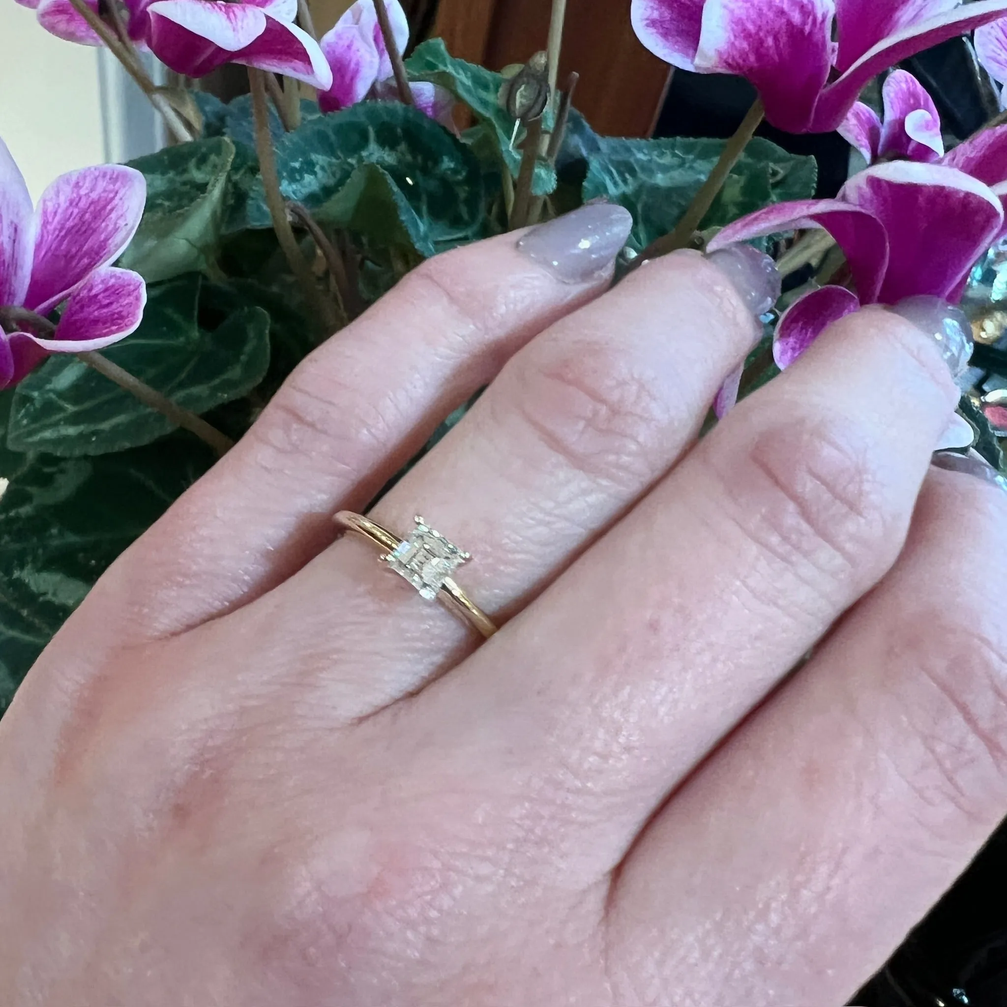 Exquisite Step-Cut Diamond in Gold Solitaire by 720