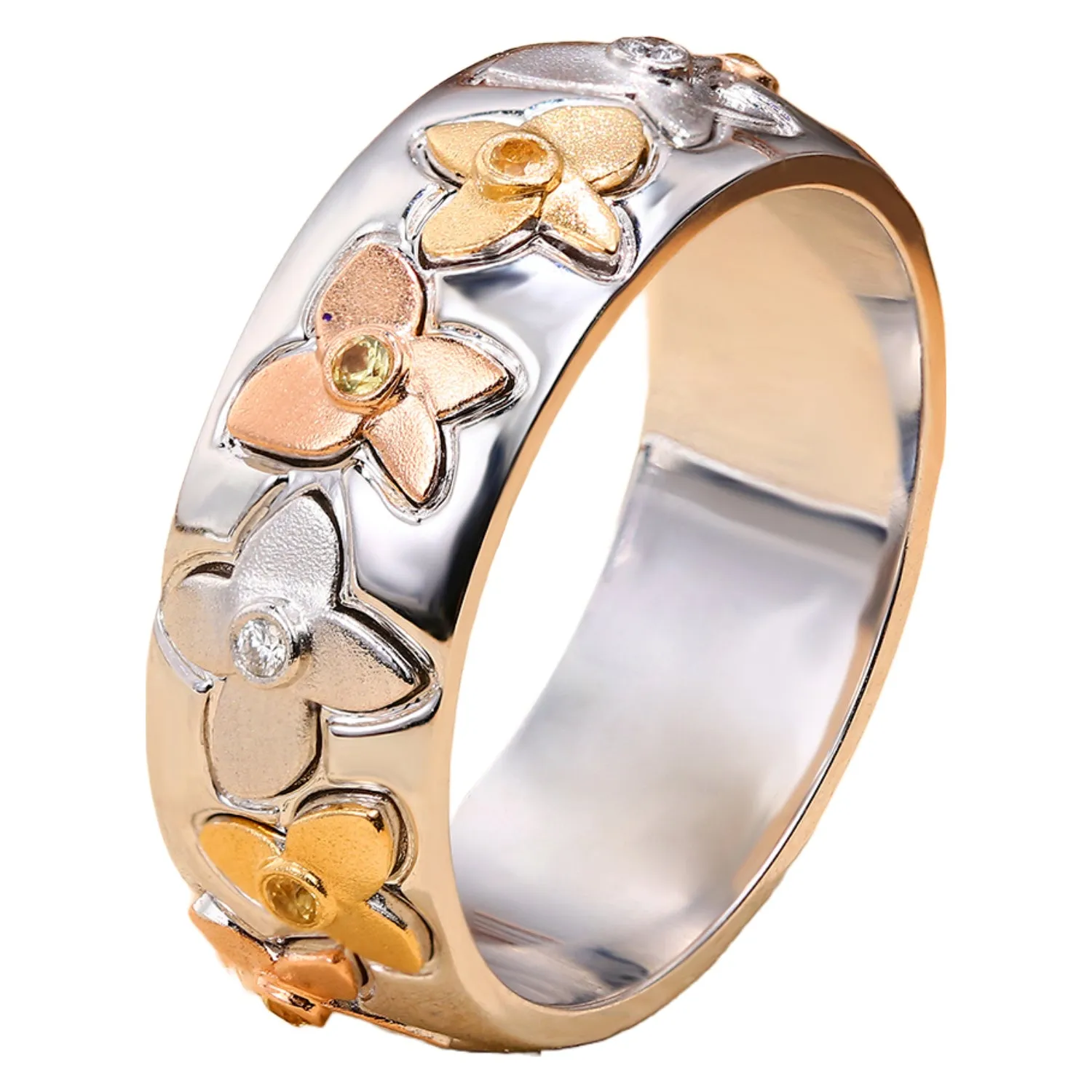 Forever Luck Diamond and Yellow Sapphire Clovers Ring