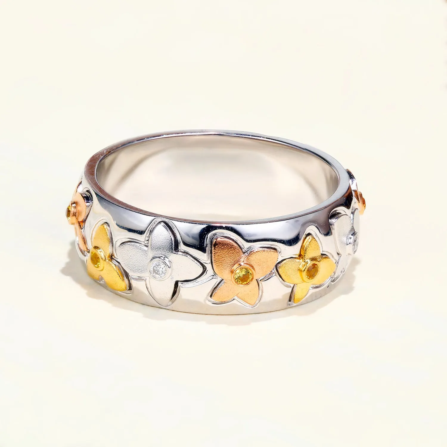 Forever Luck Diamond and Yellow Sapphire Clovers Ring