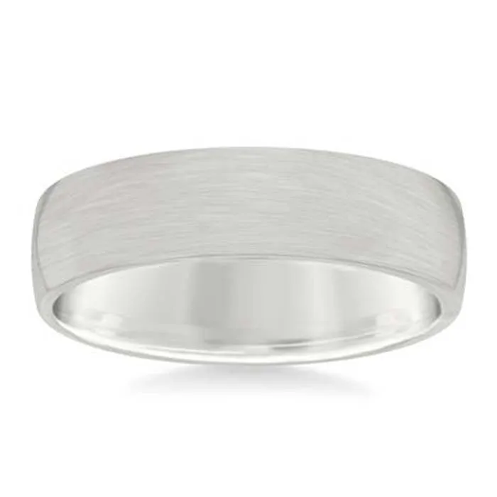 Frederick Goldman 6mm Brush Finish Low Dome Wedding Band in 14K White Gold