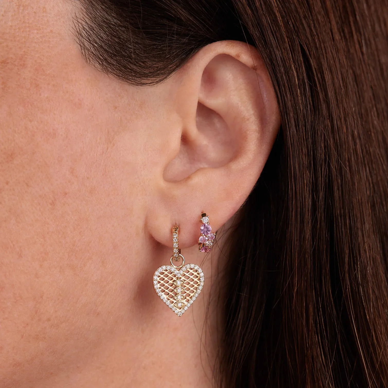 Gold & Diamond Pink Sapphire Cocktail Huggie Hoops