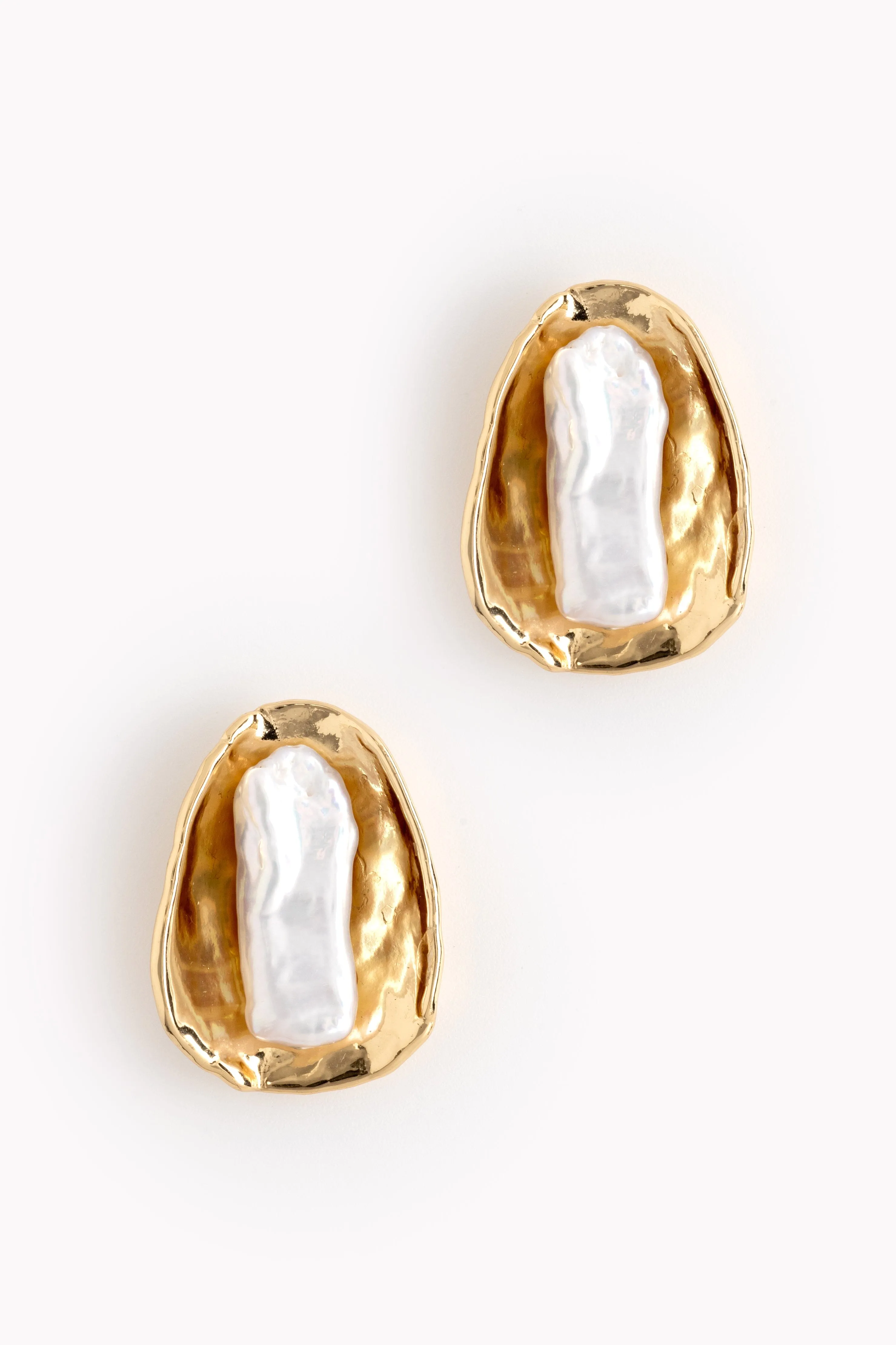 Gold Clam Pearl Earrings
