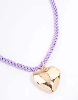 Gold Coloured Cord Puffy Heart Necklace