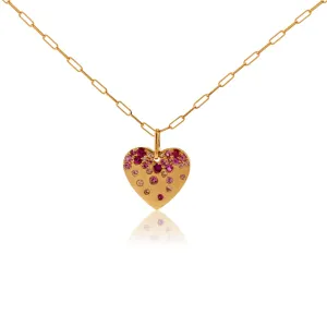 Gold Satin Finish Flush Set Heart with Paperclip Chain