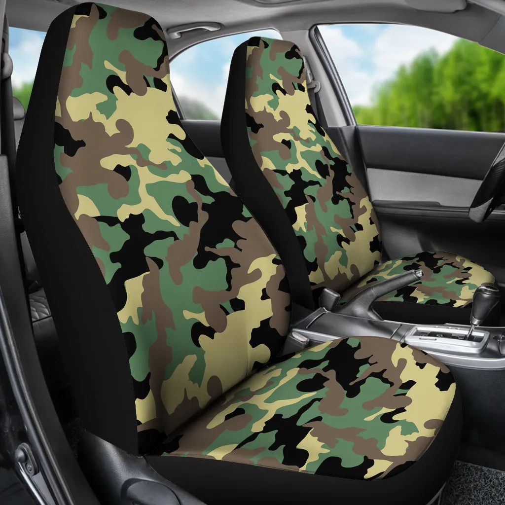 Green Camo Car Seat Covers Set Classic Camouflage Pattern Seat Protectors