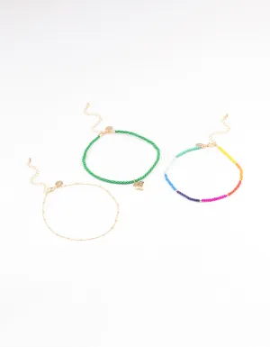 Green Puffy Heart Cord Choker Pack