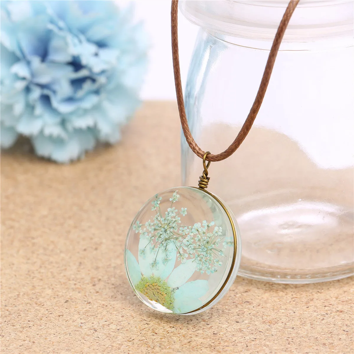 Gypsophila & Blue Mum 18K Gold-Plated Pendant Necklace