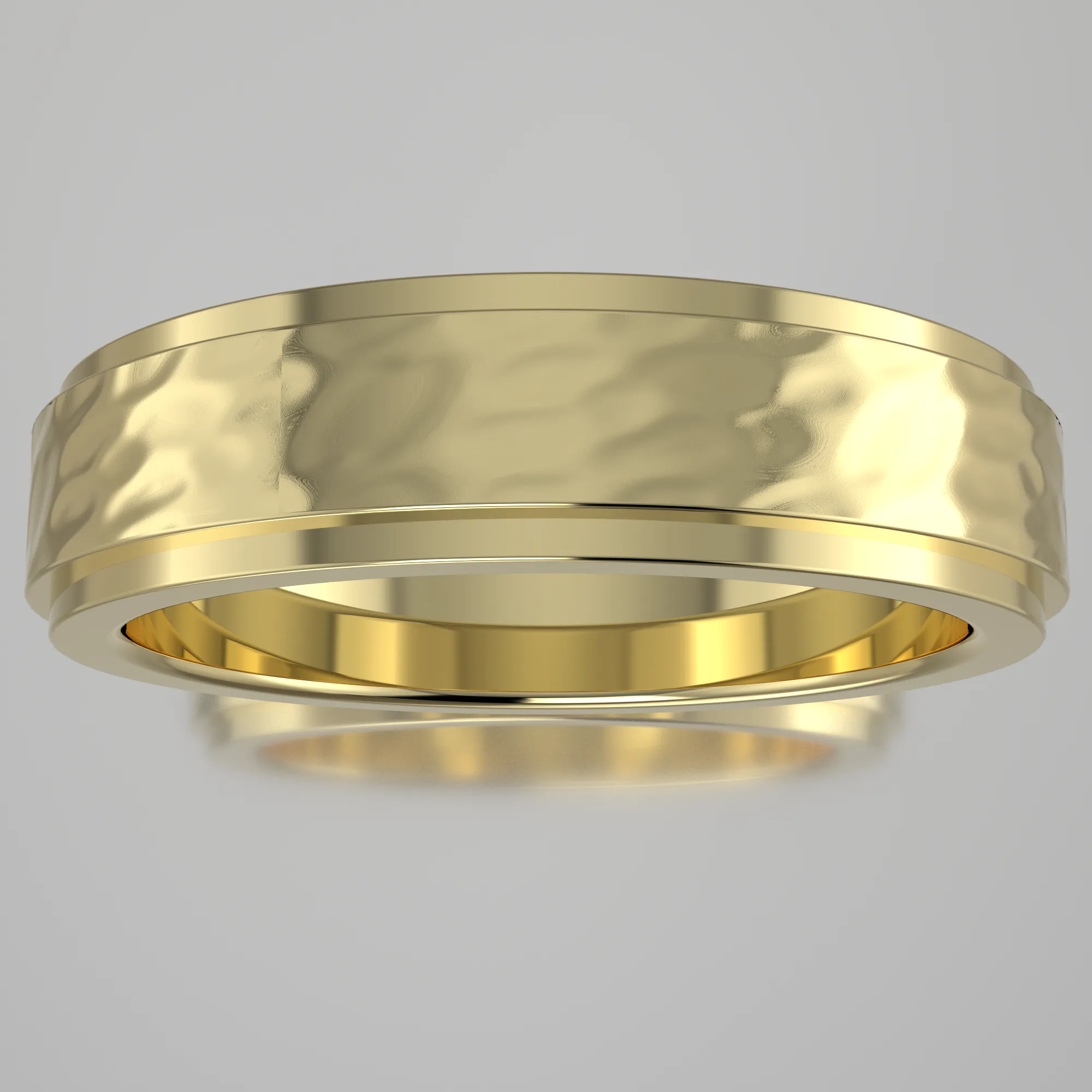 Hammered Yellow Gold 5mm Step Edge Wedding Band