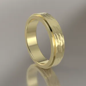 Hammered Yellow Gold 5mm Step Edge Wedding Band