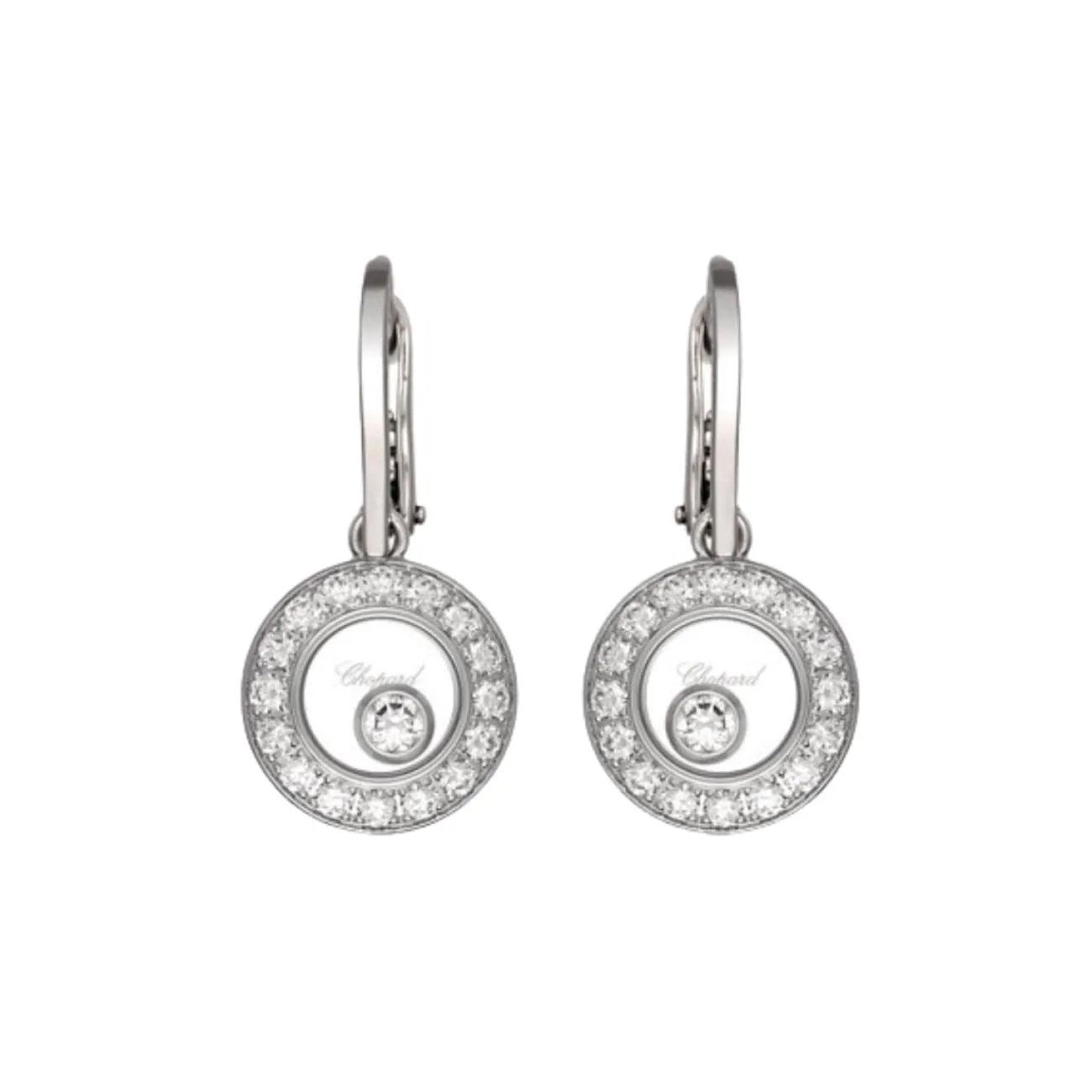 Happy Diamonds Ethical White Gold Round Dangling Diamond Pavé Drop Earrings