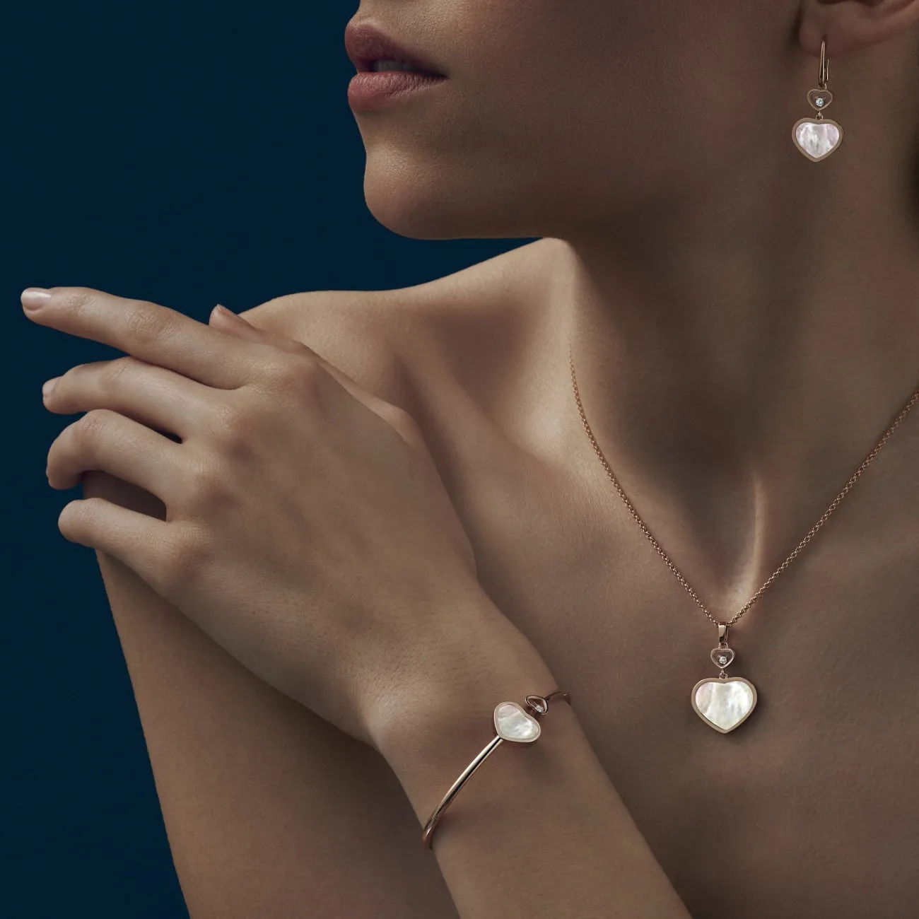 Happy Hearts Ethical Rose Gold Mother of Pearl & Diamond Earrings