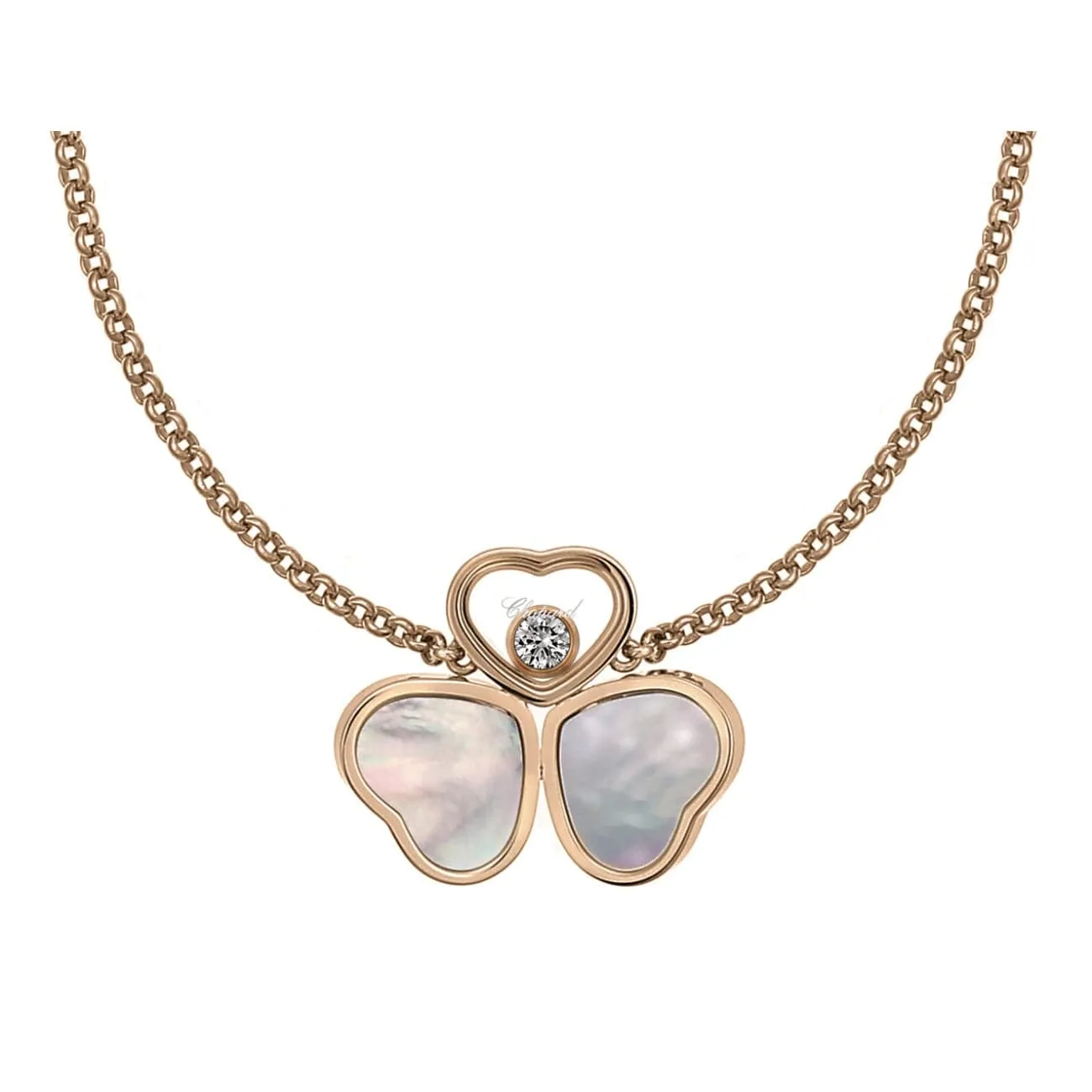 Happy Hearts Wings Ethical Rose Gold Mother of Pearl & Diamond Layered Necklace