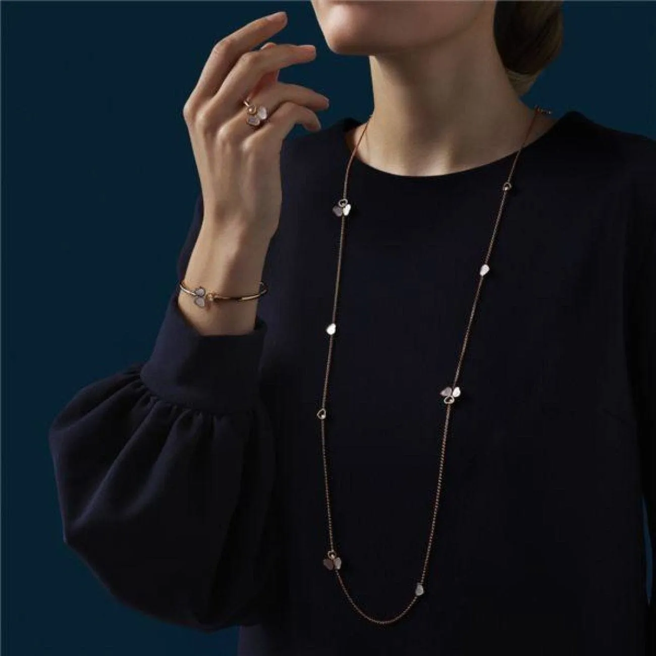 Happy Hearts Wings Ethical Rose Gold Mother of Pearl & Diamond Layered Necklace