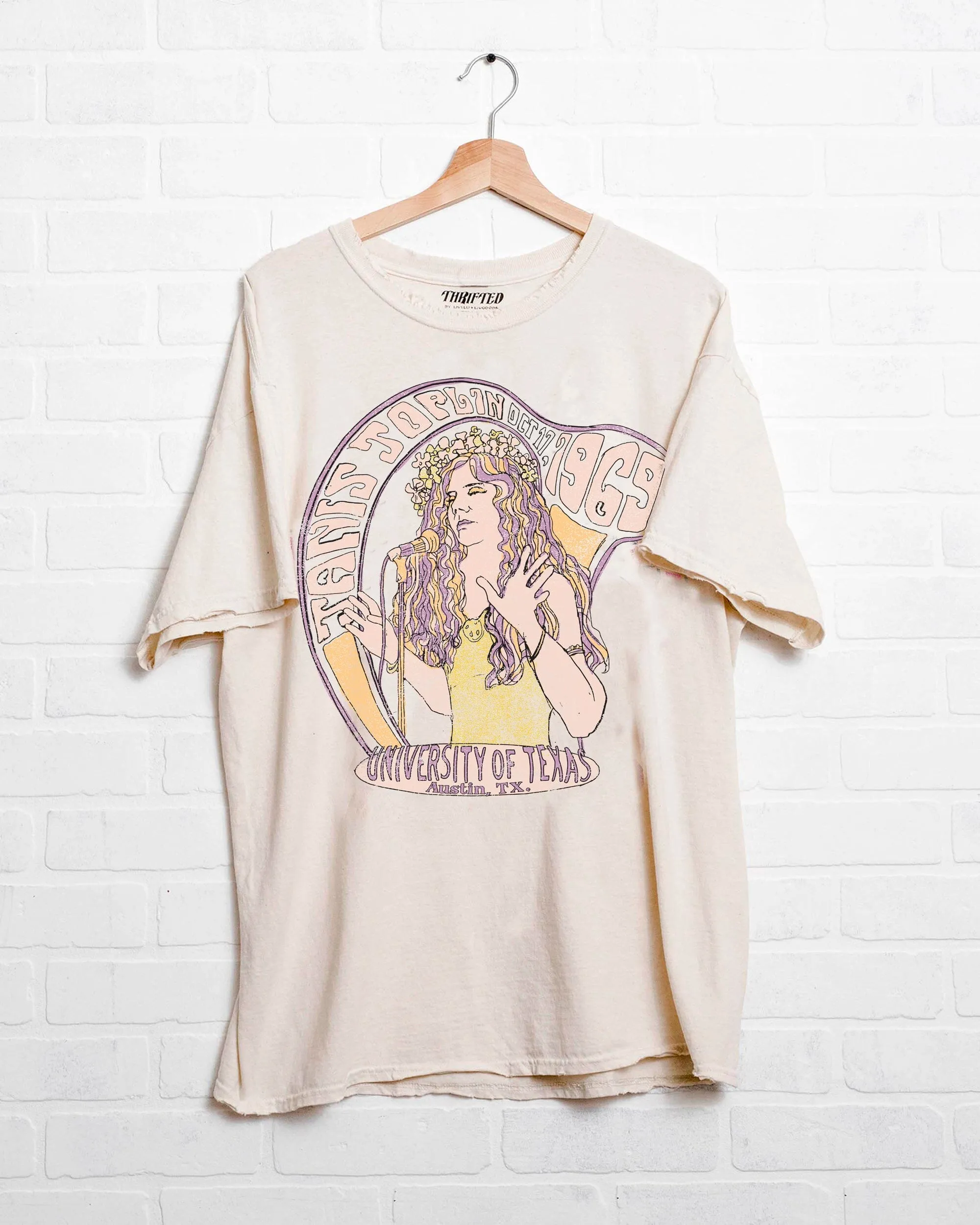 Janis Joplin University of Texas Concert Off White Thrifted Tee