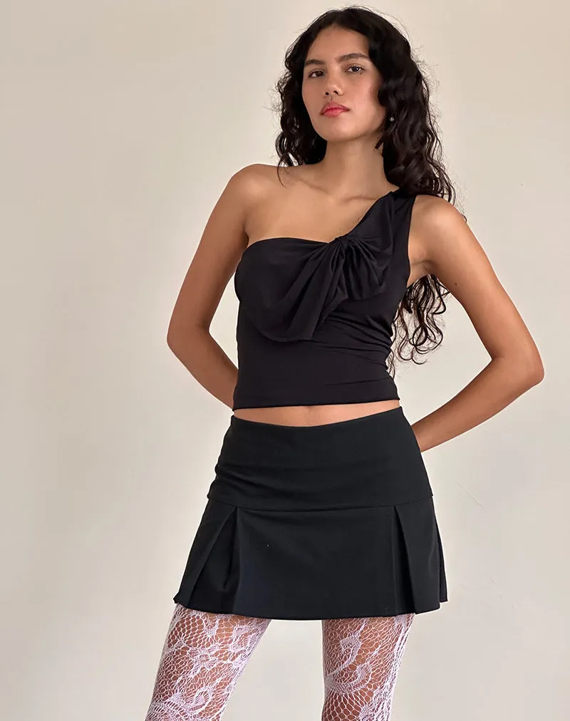 Jovie One Shoulder Slinky Bow Top in Black