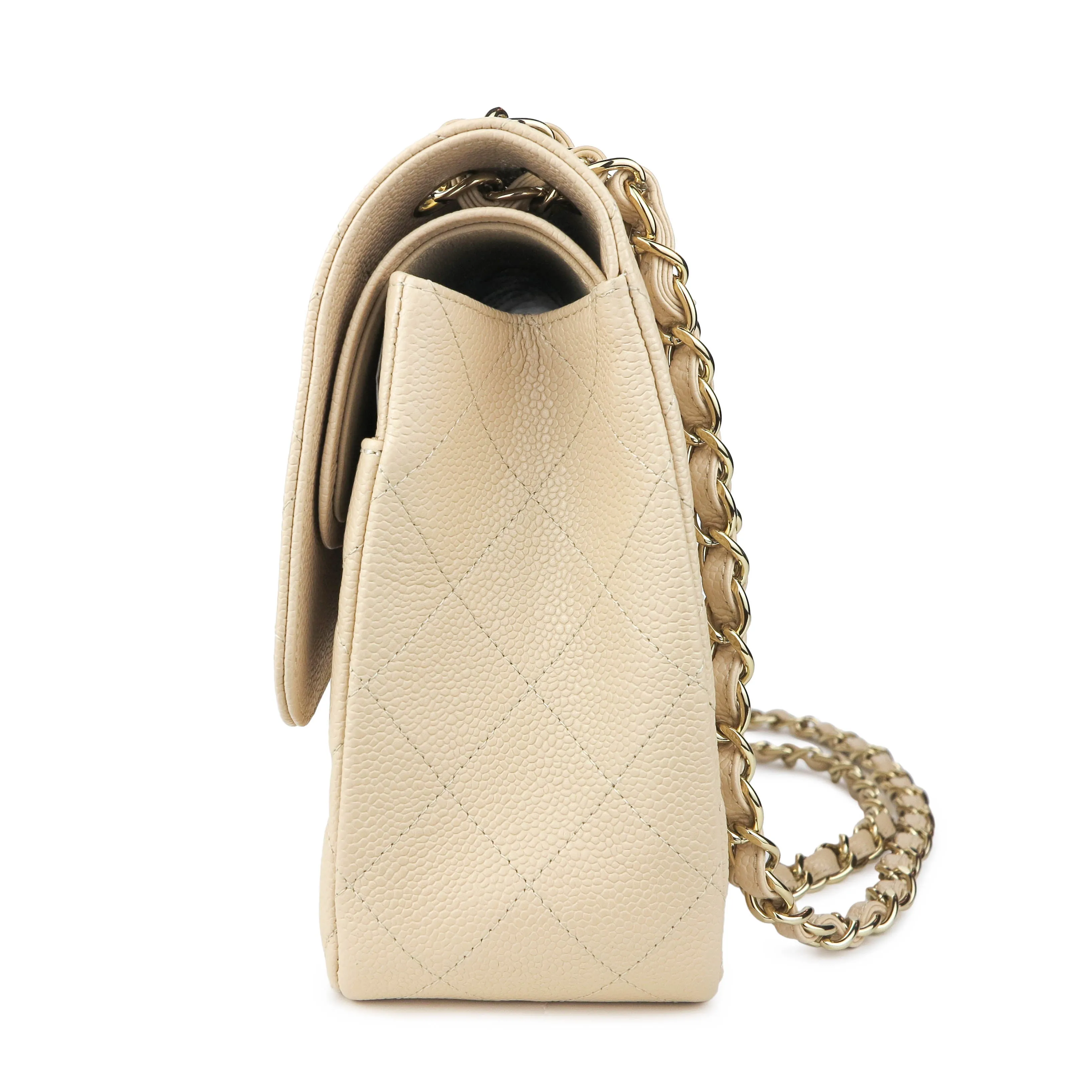 Jumbo Classic Double Flap Bag in Beige Clair Caviar GHW
