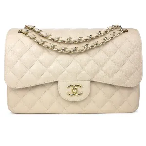 Jumbo Classic Double Flap Bag in Beige Clair Caviar GHW